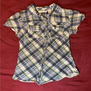 asymmetrical y2k plaid button up blouse (Derek Heart)